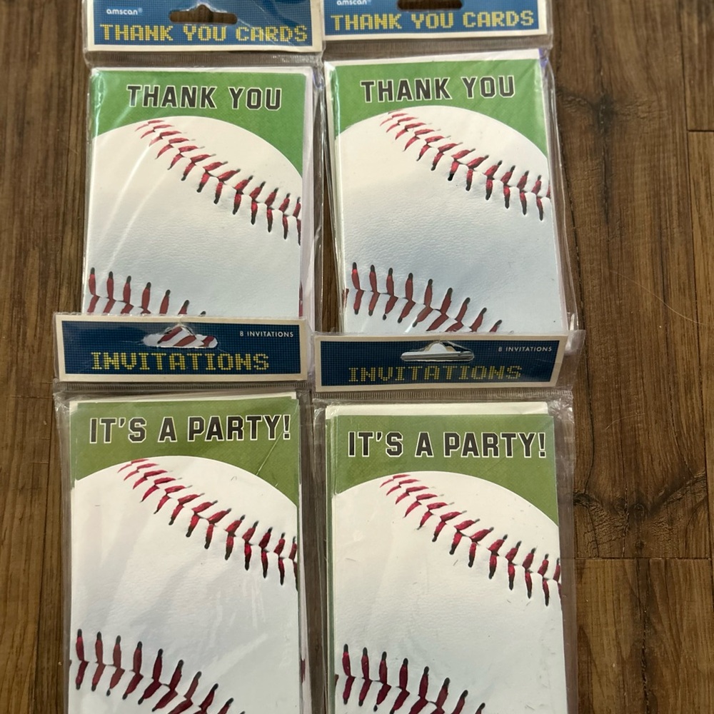 Baseball Themed Party Invitations and Thank You Cards Set 4 sets 8ct each